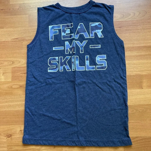 𝅺PLACE Sport, Graphic Blue Tank, "Fear My‎ Skills", Size XXL Kids - Picture 1 of 6
